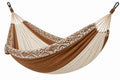 Amaca 300 x 140 cm in tessuto marrone/beige con motivo geometrico per relax