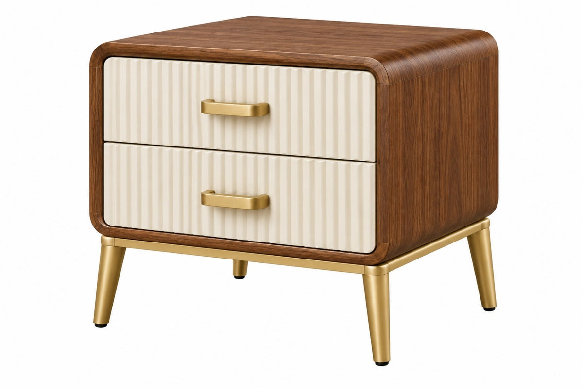 Comodino 60 x 40 x 60 cm in pannelli effetto legno marrone e avorio con 2 cassetti stile moderno