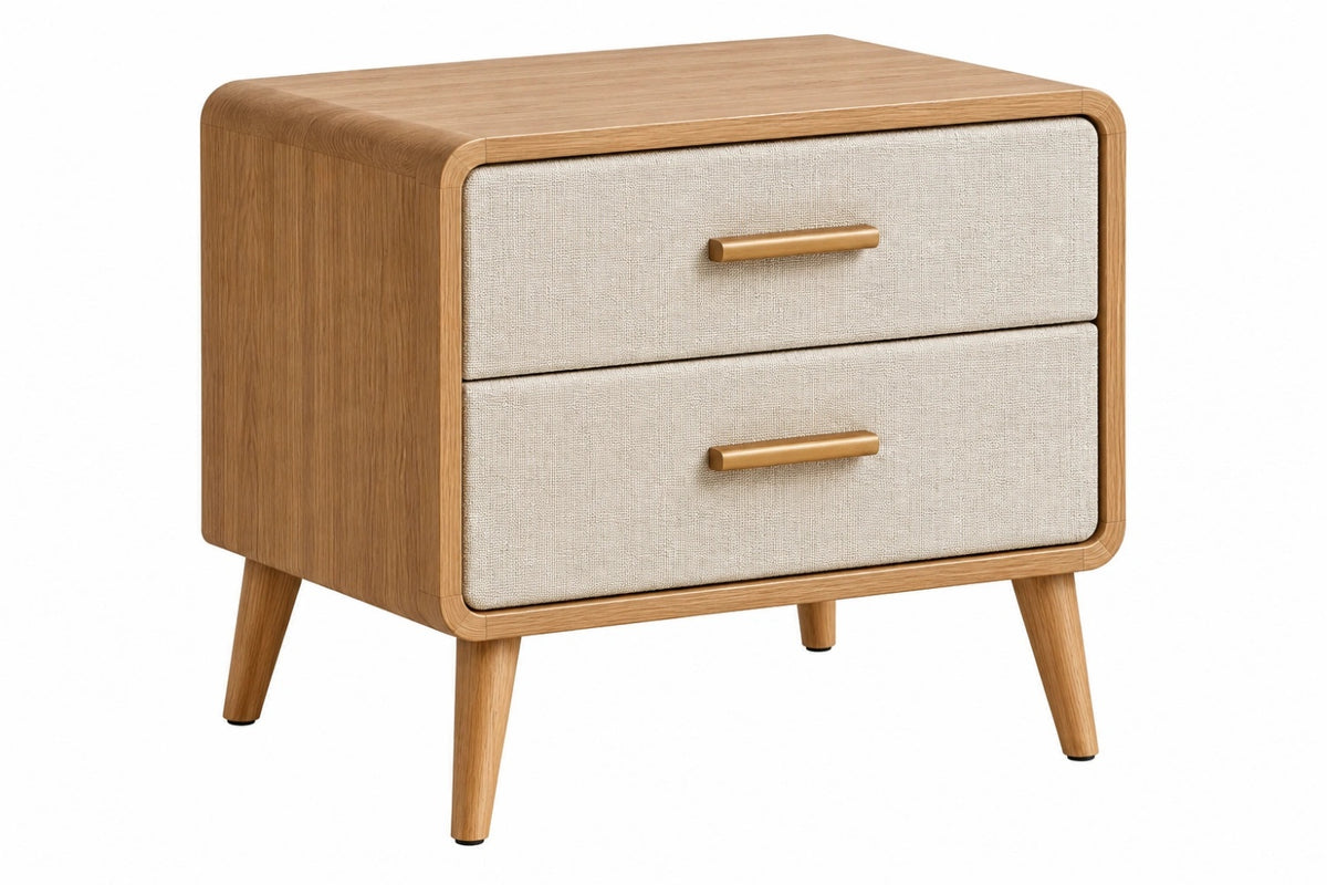 Comodino 60 x 45 x 60 cm in legno marrone con cassetti in tessuto beige - stile moderno