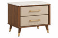 Comodino 60x45x60 cm in legno noce con cassetti in similpelle beige stile moderno