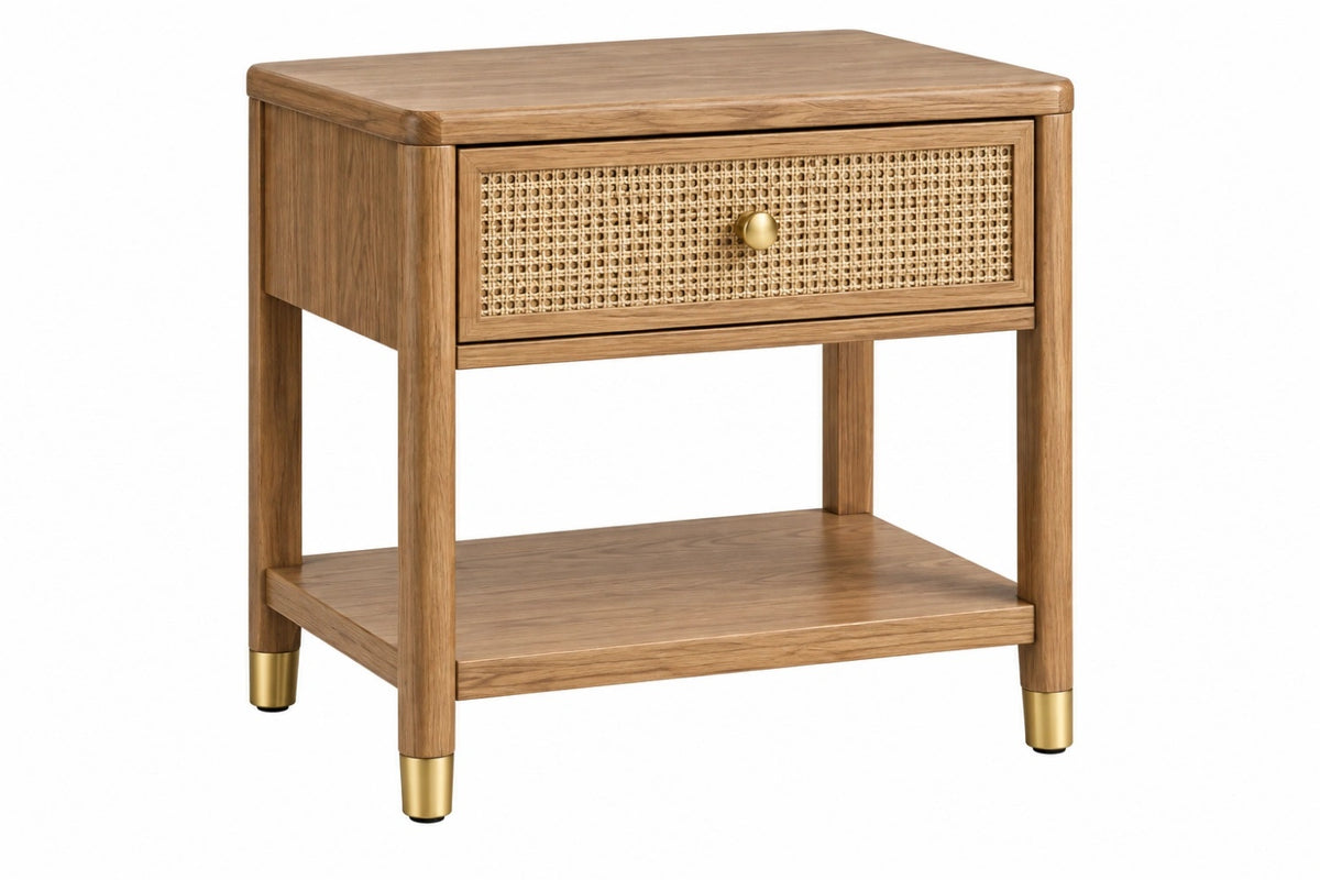 Comodino 50 x 40 x 60 cm in legno marrone con cassetto in rattan stile naturale
