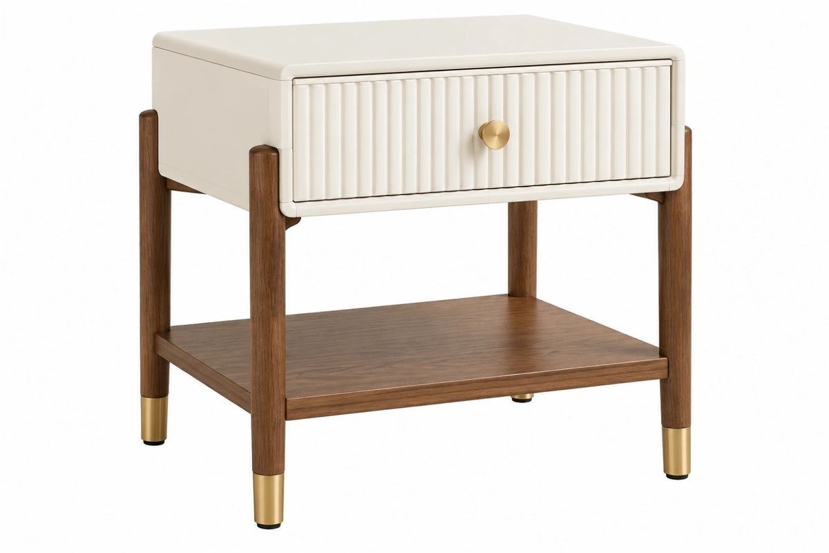 Comodino 50 x 40 x 60 cm in legno bianco e noce con cassetto e ripiano
