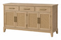 Credenza 160 x 45 x 90 cm in legno naturale e rattan - contenitore con 3 cassetti e 4 ante