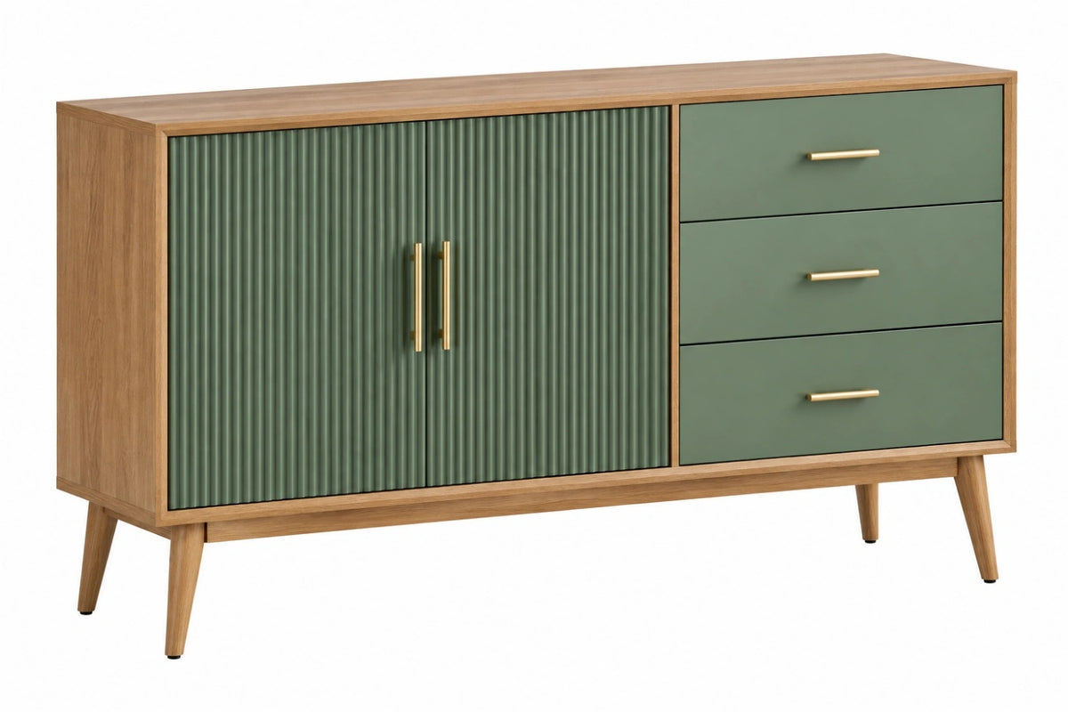 Credenza 120 x 40 x 80 cm in legno marrone e verde con 3 cassetti stile moderno
