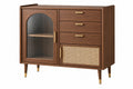 Credenza 120 x 40 x 95 cm in legno marrone con vetro scanalato e rattan - contenitore moderno