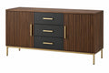 Credenza 160 x 45 x 85 cm in legno marrone e nero con ante scanalate stile moderno