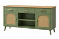 Credenza 160 x 40 x 80 cm in legno verde con ante in rattan - mobile contenitore stile retrò