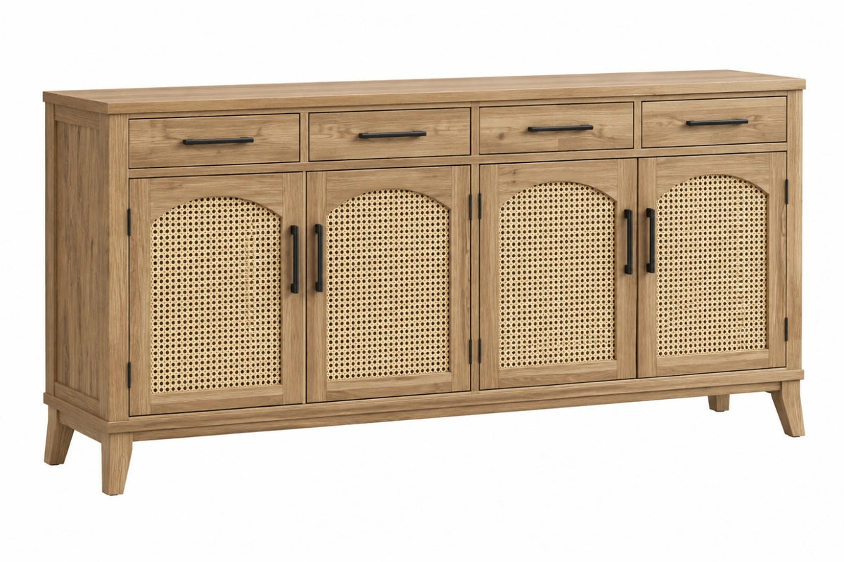 Credenza 180 x 45 x 90 cm in legno naturale e rattan - contenitore stile boho