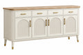 Credenza 160 cm in legno ingegnerizzato bianco e rovere con ante scanalate e cassetti