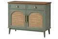 Credenza 120 x 40 x 85 cm in legno verde salvia con rattan stile retrò