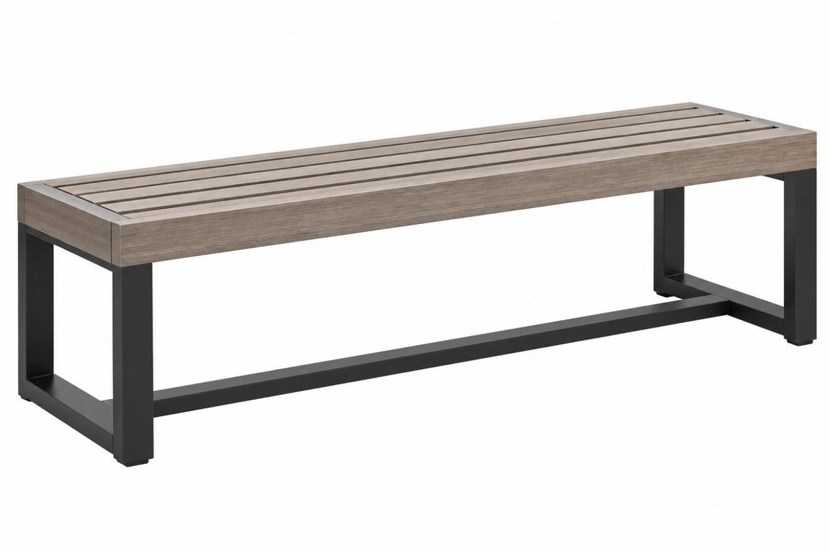 Panca da giardino 150 x 40 x 45 cm in legno e metallo grigio e nero stile moderno