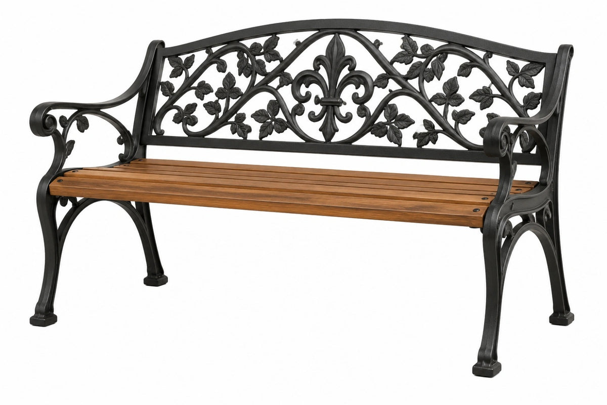 Panca da giardino 125 x 65 x 95 cm in metallo e legno marrone nero stile classico