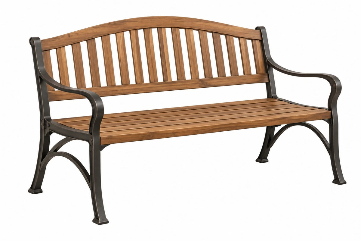 Panchina da giardino 150 x 65 x 88 cm in legno marrone e metallo nero con braccioli