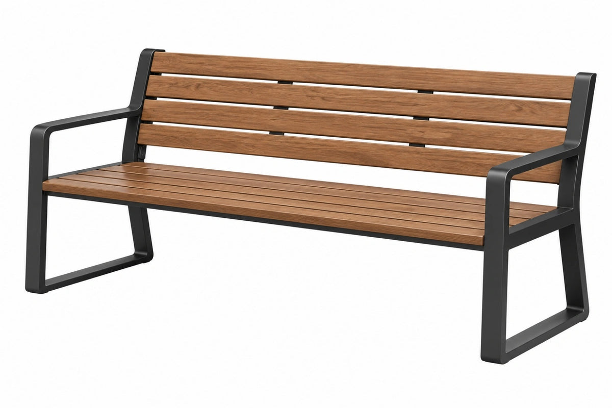 Panca da giardino 150 x 60 x 85 cm in legno marrone e metallo nero - stile moderno