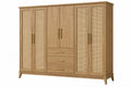 Armadio guardaroba 200 x 60 x 200 cm in legno marrone con rattan - stile naturale con cassetti