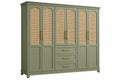 Armadio 240 x 60 x 220 cm in legno verde con inserti in rattan - 6 ante e 3 cassetti
