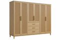 Armadio guardaroba 240 x 55 x 210 cm in legno naturale con 6 ante e 3 cassetti stile moderno