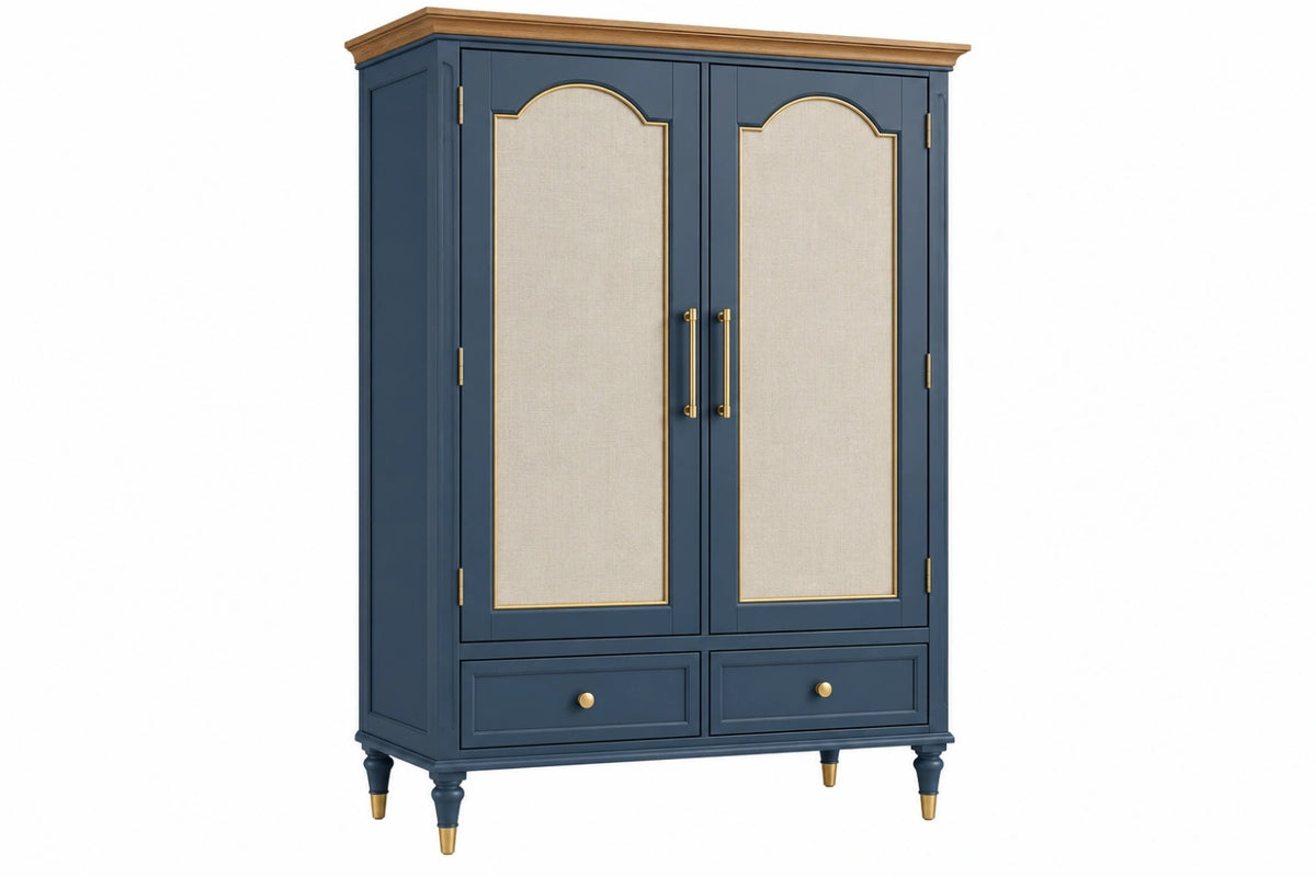 Armadio guardaroba 120 x 55 x 200 cm in legno blu navy e beige con ante e cassetti stile classico