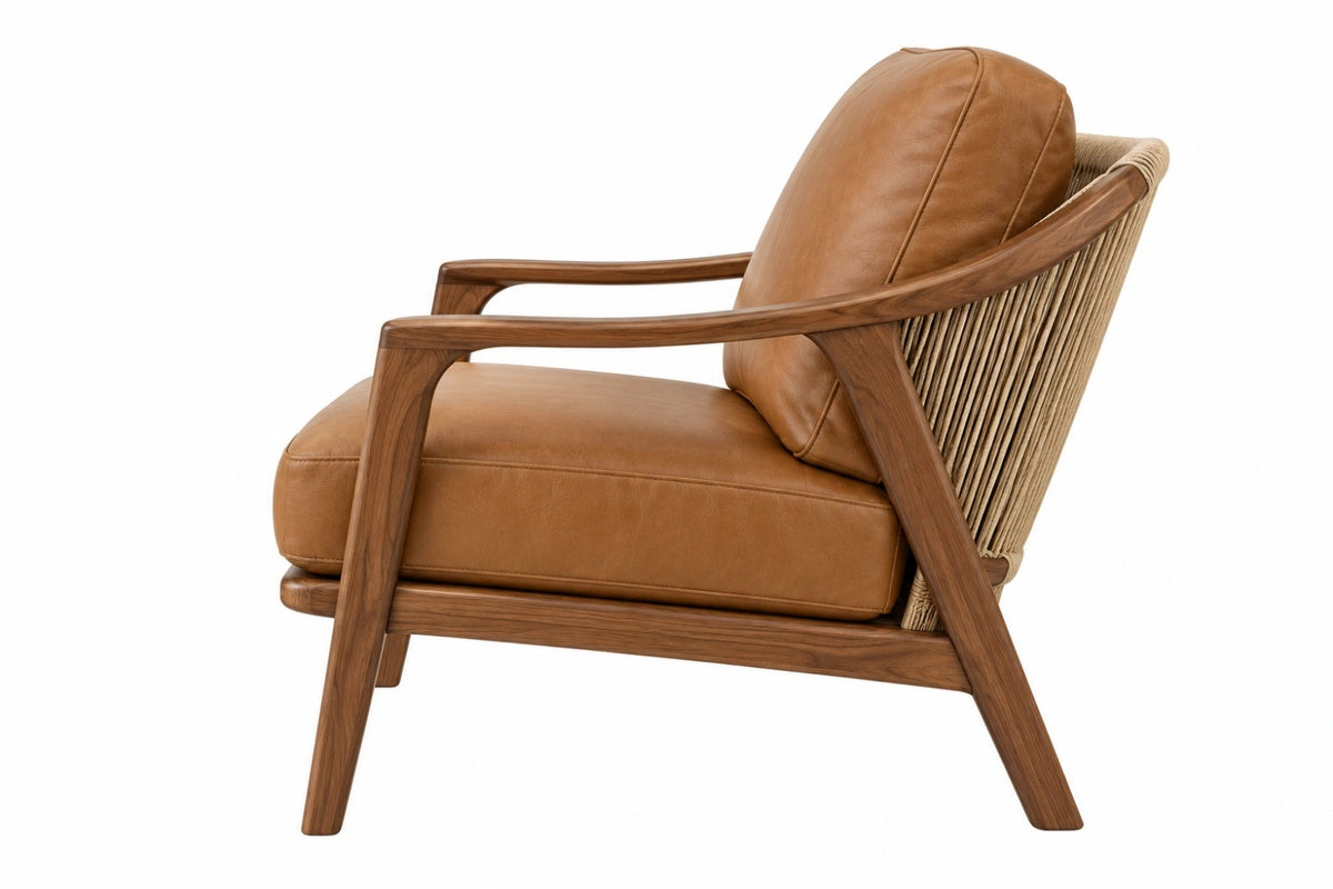 Poltrona 76 x 85 x 82 cm in pelle marrone con struttura in legno stile moderno