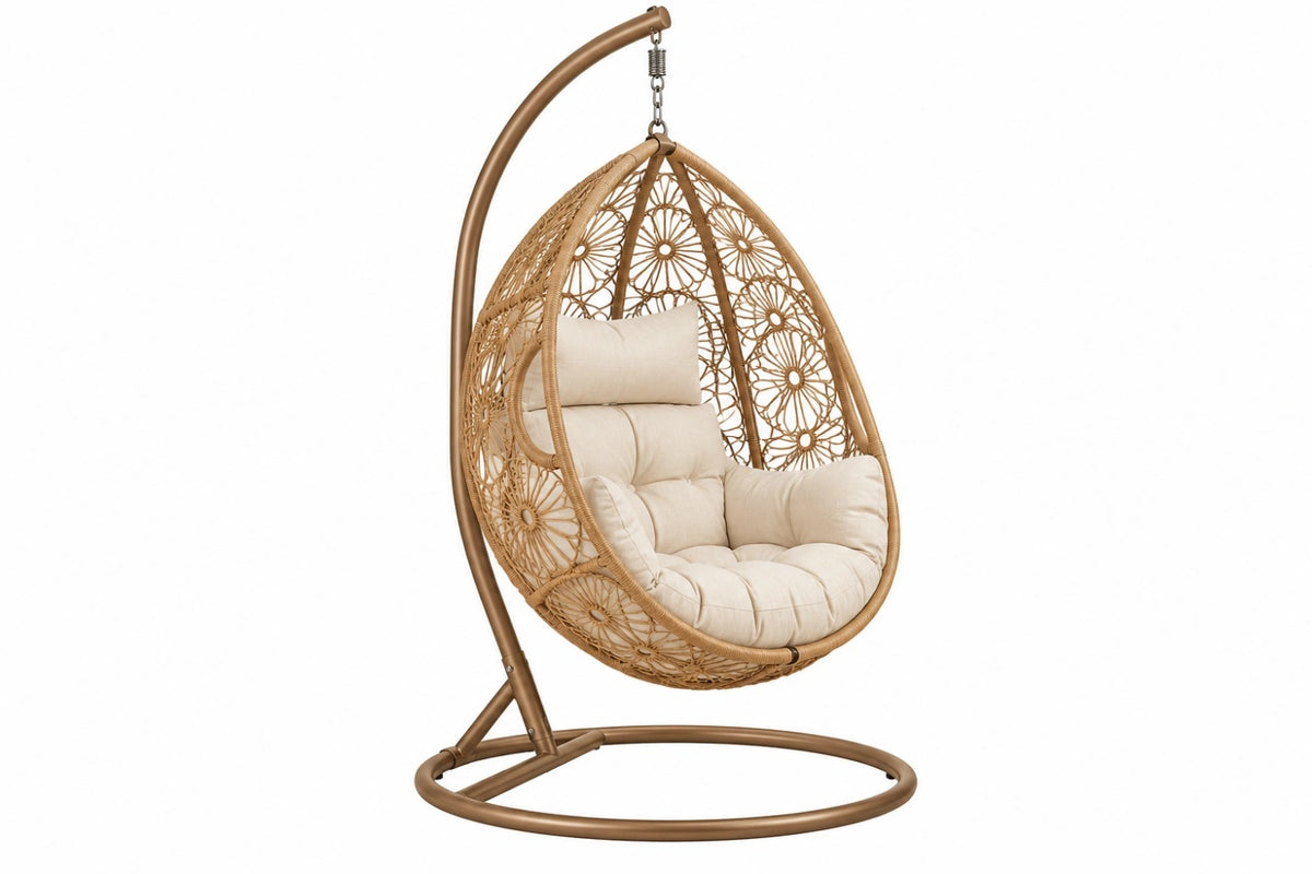 Poltrona sospesa 105 x 105 x 195 cm in metallo e intreccio marrone per interno