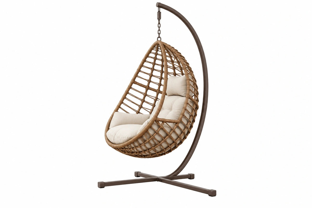Poltrona sospesa 105 x 105 x 200 cm in rattan marrone con struttura in metallo per esterno