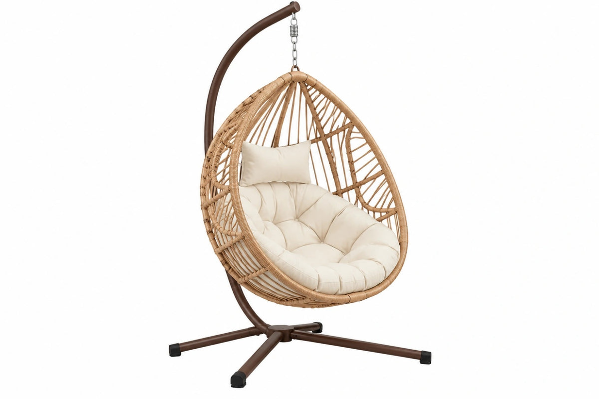 Poltrona sospesa 105 x 105 x 195 cm in rattan beige con struttura in acciaio marrone stile boho
