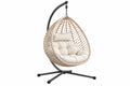 Poltrona sospesa 105 x 105 x 195 cm in rattan intrecciato beige e metallo nero - seduta da esterno