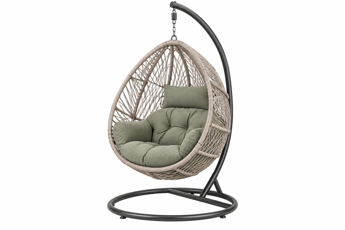 Poltrona sospesa da esterno 105 x 105 x 195 cm in fibra intrecciata beige con struttura in acciaio nero