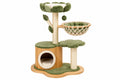 Albero tiragraffi per gatti 90 x 60 x 135 cm in legno sisal e peluche verde con cuccia amaca e giochi