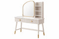 Toeletta 100 x 40 x 140 cm in legno bianco con specchio e cassetti stile moderno