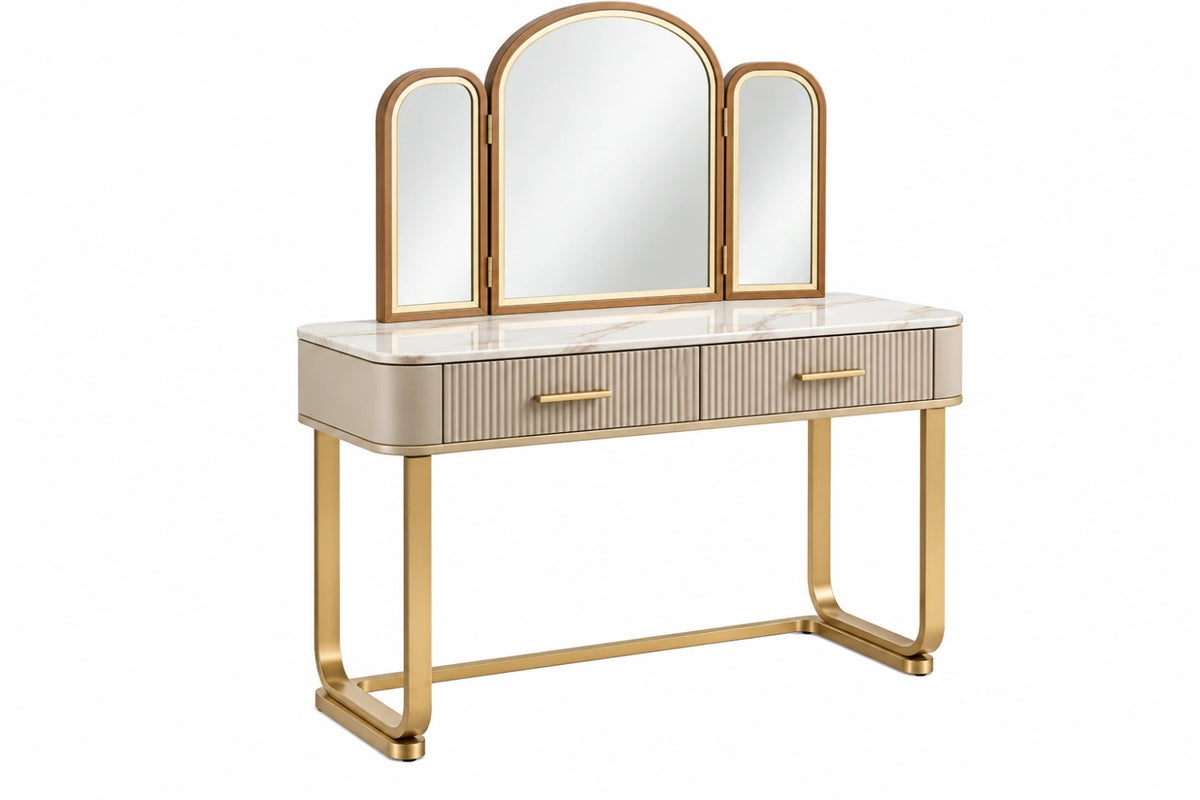 Toeletta con specchio 120 x 45 x 150 cm in legno ingegnerizzato crema e oro - stile moderno per trucco