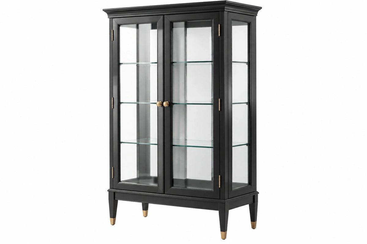 Vetrina 100 x 45 x 190 cm in legno e vetro nero - stile classico con ante