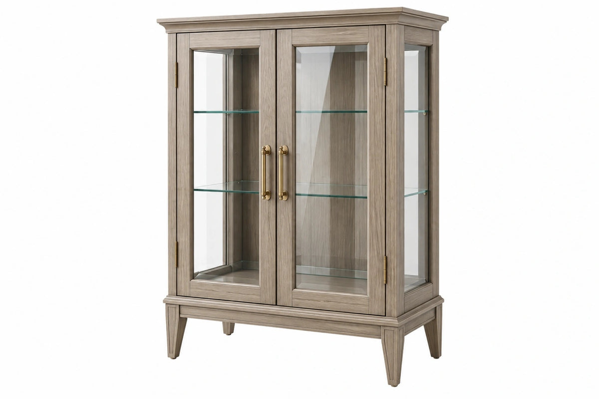 Vetrina 100 x 45 x 180 cm effetto rovere grigio con vetro stile classico