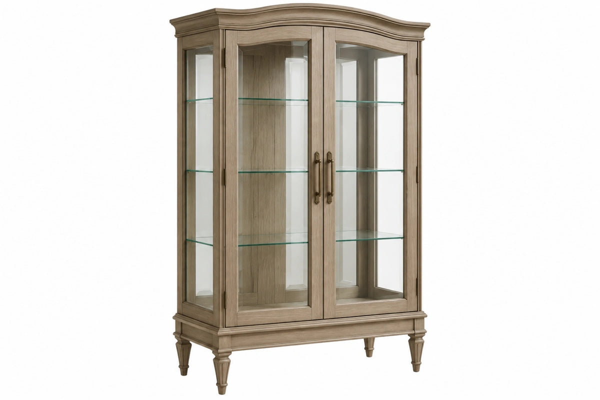 Vetrina 120 x 45 x 190 cm in legno beige con ante in vetro stile classico