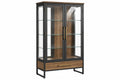 Vetrina 100 x 45 x 180 cm in vetro e metallo nero con effetto legno - stile industriale