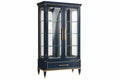 Vetrina 100 x 45 x 190 cm in legno blu con vetro e cassetto stile classico