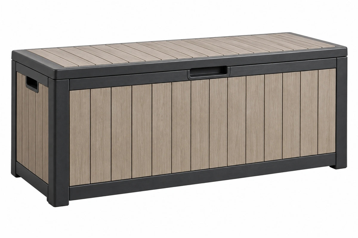 Cassapanca da esterno 120 x 60 x 63 cm in resina beige e antracite con coperchio