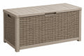 Cassapanca contenitore 123 x 54 x 58 cm in plastica tortora effetto rattan per giardino con coperchio