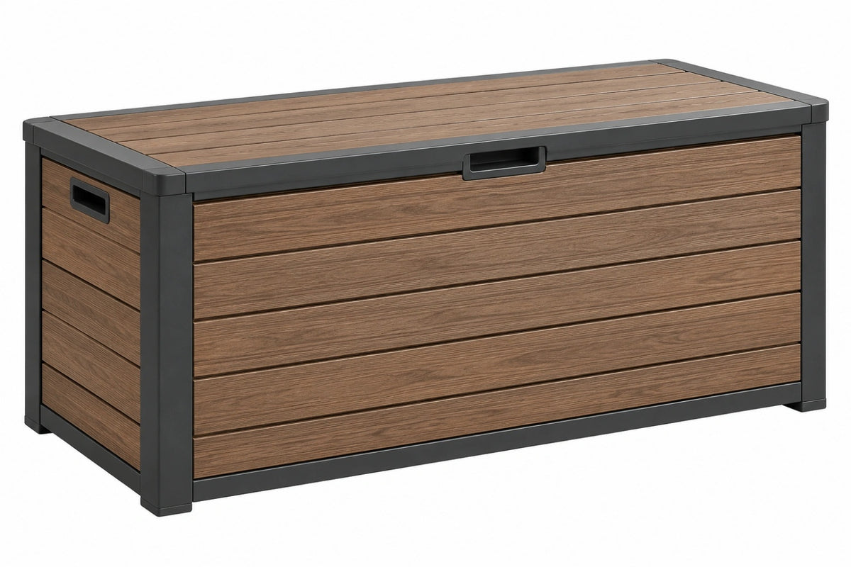 Cassapanca da esterno 120 x 61 x 63 cm in resina marrone/antracite con coperchio