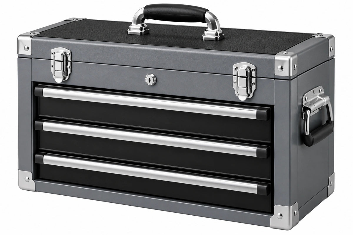 Cassettiera portautensili 60 x 30 x 35 cm in metallo grigio nero con 3 cassetti e serratura